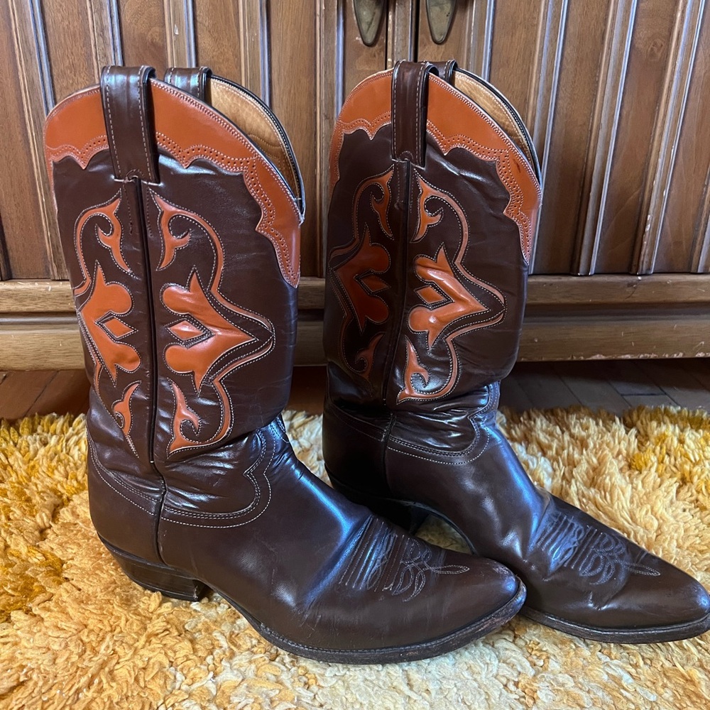 Justin Boots Dark Brown and Orange Western Boots
